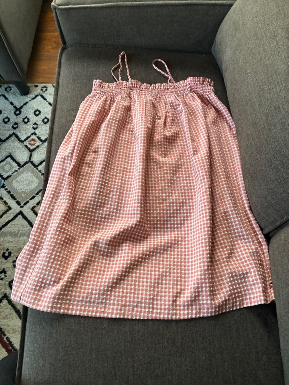 BB Dakota Peach Gingham Smocked Spaghetti-Strap Dress